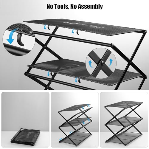 Small Shoe Rack for Entryway - 3 Tier Shoe Organizer Metal Foldable Shoes Storage Rack, Zero Tool Install, Sturdy Shoe Rack for Closet, Front Door Entrance, Living Room - Space Saving, Black