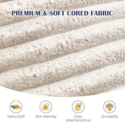 Stuffed Round Ottoman,Corduroy Pouf Ottoman Foot Rest,20 X 15 in,Beige | Memory Foam Filling,Pouf Storage Ottoman Footstool for Living Room,20 X 15 Floor Poufs for Couch,Footrest Only