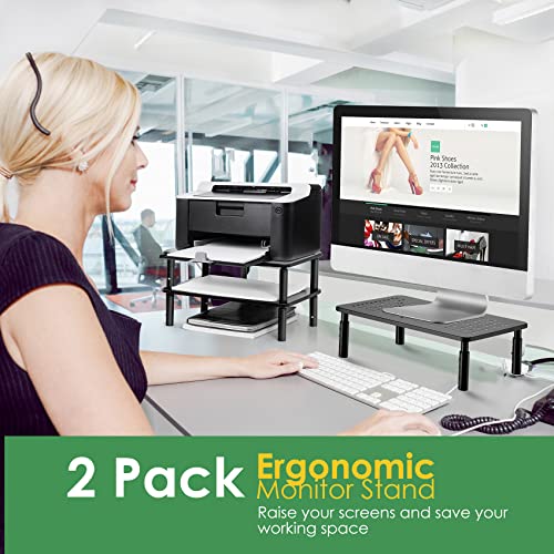 2 Pack Desktop Riser, 3 Height Adjustable Monitor... (Black | Alloy Steel)