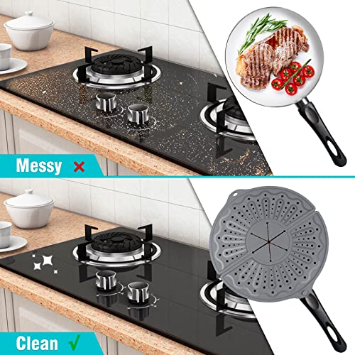 Foldable Silicone Splatter Screen for 10-12" Pans, BPA-Free, Gray | Foldable Splash Guard, Multi-Use Grease Splatter Guard/Trivet Mat,Non-Stick Oil Splatter Guard, Dishwasher Safe