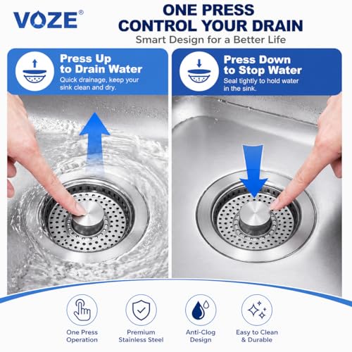 2 Pack Kitchen Sink Drain Strainer & Stopper with Basket, Stainless Steel Drain Plug Cover Catcher for Food Waste - Sink Accessories for Home or Kitchen Sink Shroom Fit US Standard 3-1/2'' Drain Hole