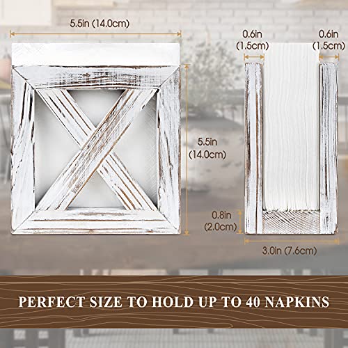 Farmhouse Wooden Napkin Holder for Tables, Rustic Kitchen Decor | for Counter, Ideal Napkin Dispenser for Dining Counter tops (White)
