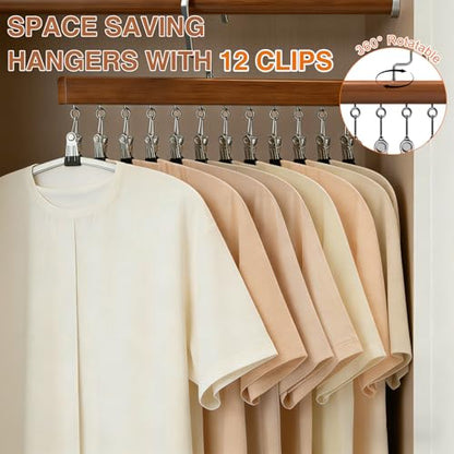 2pcs Closet Organizer with 12 Clips, Space Saving Hanging Closet Organizer, Space-Saving Hat Scarf Clothespins for Jeans Skirts Socks Pant Hangers with Clips