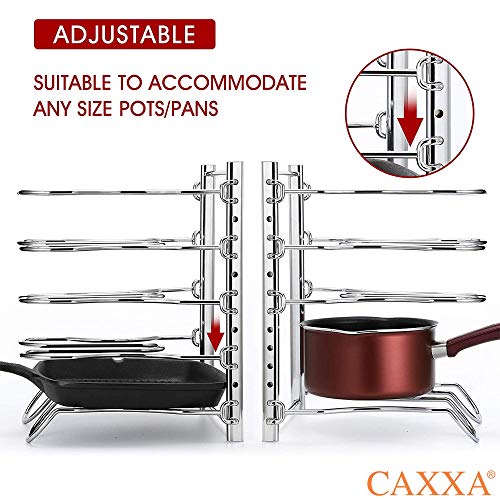 Heavy Duty Pan Rack, Pot Lid Rack, Kitchen Cabinet Pantry Cookware Organizer Rack Holder with 5 Adjustable Dividers, Chrome