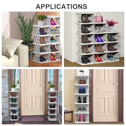 Shoe Rack, 6 Tier Shoe Organizer Without Assembly, Foldable Small Shoe Rack Space Saving, Collapsible Shoe Organizer for Entryway, Front Door Entrance, Kids, Bedroom, White