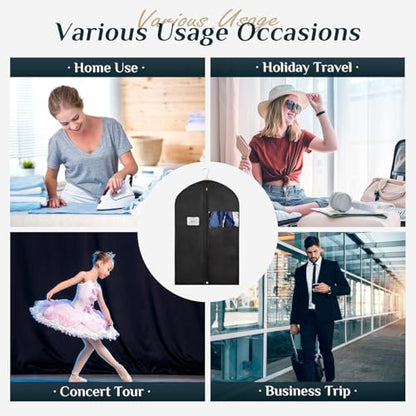 43" Black Garment Bags for Hanging Clothes Storage and Men Travel with Car, Hanging Suit bag Cover with Zipper, Clear Window and Name Tag for Shirt, Jacket, Suit, Coat (5 PACK)