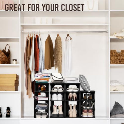 TRZZ 5-Tier Shoe Rack, Narrow Stackable Organizer, Black | Removable Partition, Vertical Efficient Shoe Storage, for Closet, Entryway, Small Spaces