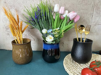 Short Kitchen Utensil Holder for Kitchen Counter,... (A, Matte Black | Porcelain)