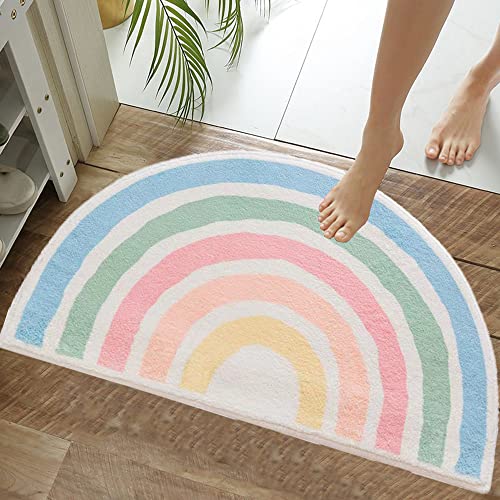 Cute Rainbow Sugar Colors Bathroom Rugs Non-Slip W... (Green | Polyester)
