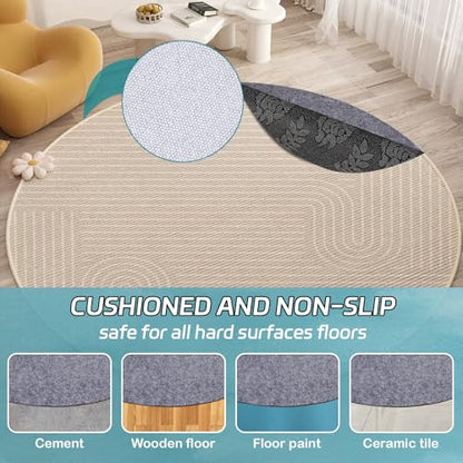 Waterproof Rug Pad Round 1/8 Thick Waterproof Non-Slip Rug Pad, Pad for Hardwood Floors,Rug Pads for All Floors and Finishes, Keeps Carpets in Place Soft and Safe（6FT）