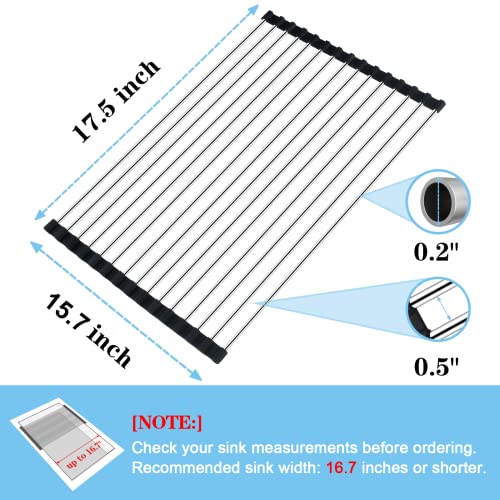 Roll Up Dish Drying Rack Over The Sink for Kitchen... (Black | Stainless Steel)