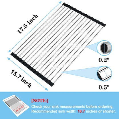 Roll Up Dish Drying Rack Over The Sink for Kitchen... (Black | Stainless Steel)