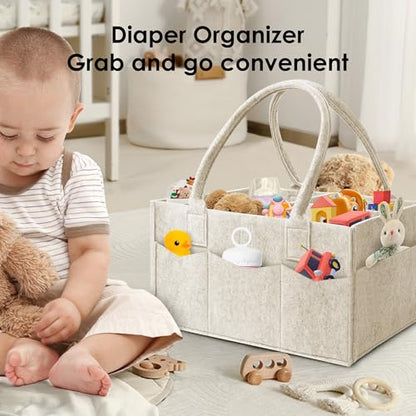 HIPHOP PANDA 2-Pack Diaper Caddy Organizer - Newborn Essentials Baby Registry Must Haves - Sturdy Nursery Storage Bin & Portable Car Caddy for Diapers & Wipes - Grey/Oatmeal Gift Set