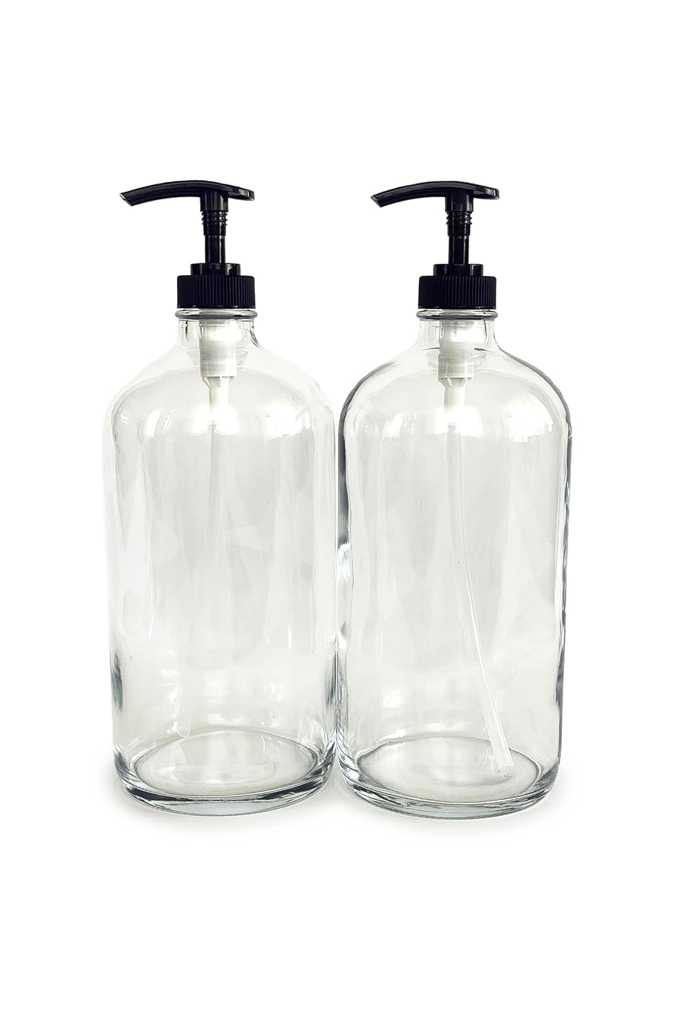 Vivaplex Large 32 oz Clear Glass Bottles with Black Lotion Pumps - 2 pk