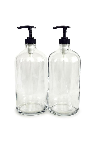 Vivaplex Large 32 oz Clear Glass Bottles with Black Lotion Pumps - 2 pk