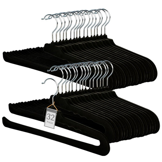 Velvet Pant Hangers Open End,32 Pack Non Slip Blac... (32 Count | Black | Metal)