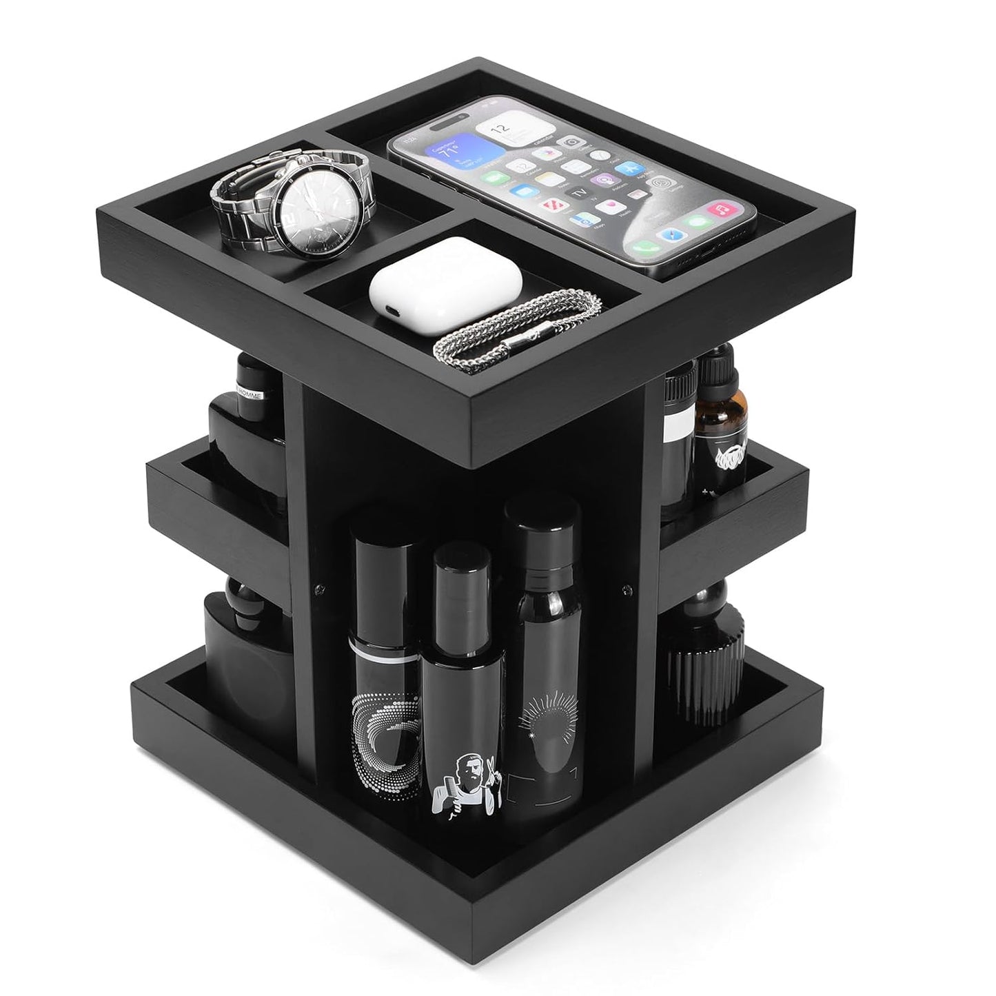 Cologne Organizer for Men,Anniversary Birthday for Mens Gift,Black | Easy Installation,360° Rotating,Boyfriend Husband Dad Gift,Mens Room Decor for Desk,Bathroom Countertop,perfume,Accessories