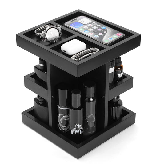 Cologne Organizer for Men,Anniversary Birthday for... (Black | Pine Wood)