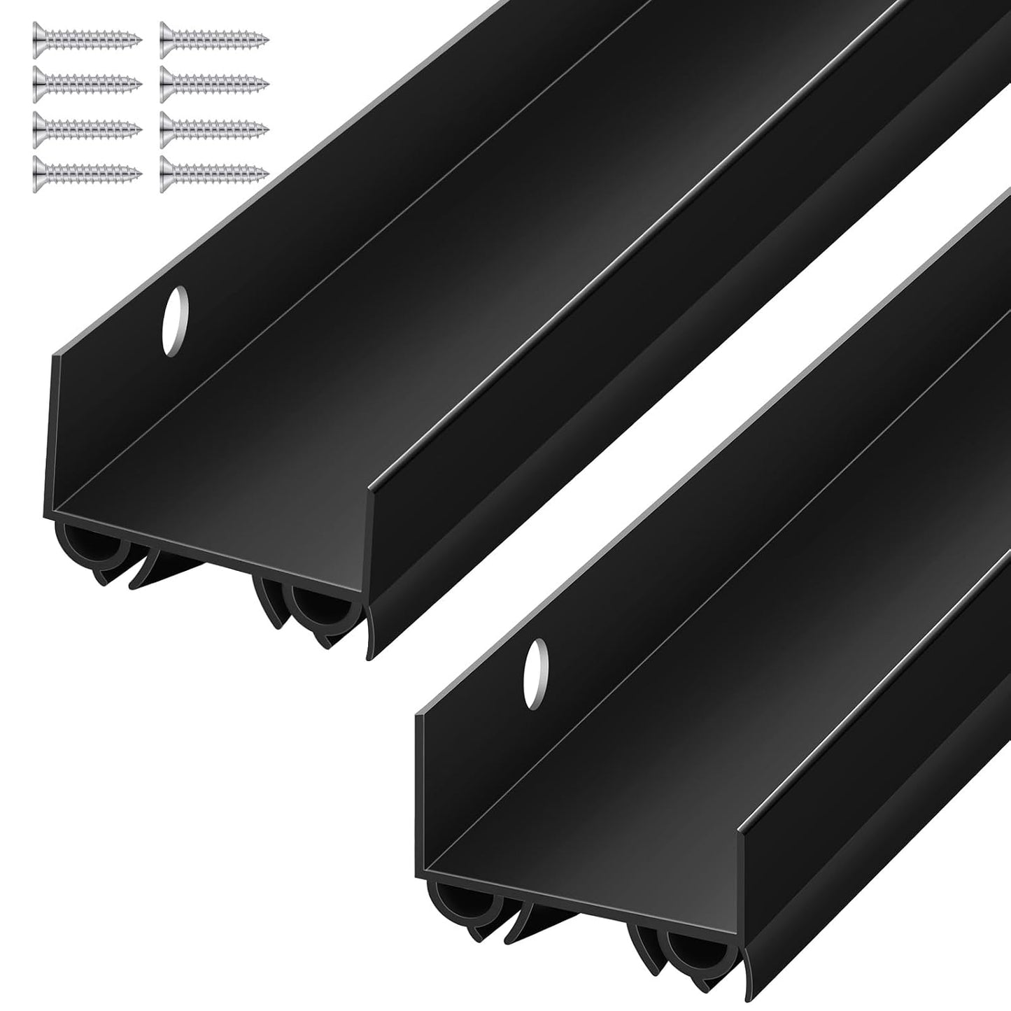 Lineshading 2 Sets Door Sweep Plastic PVC 1 3/4" x 36" Slide on Bottom Exterior Door Seal Strip for Weather Stripping Draft Stopper (Black)