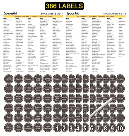 SpaceAid Spice Rack Organizer with 28 Spice Jars, 386 Spice Labels, Chalk Marker and Funnel Set for Cabinet, Countertop, Pantry, Cupboard or Door & Wall Mount - 28 Jars, 13.4" W × 10.8" H, Black