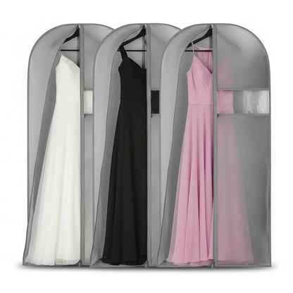 Dress Bags for Gown, Garment Bag for Long Trench Coat, 23.6" x 65" | PEVA Clothes Cover, For Bridesmaid, Ball, Wedding Gown, Clear Windows, Dustproof, Keep Dry, Travel, 3 Pack