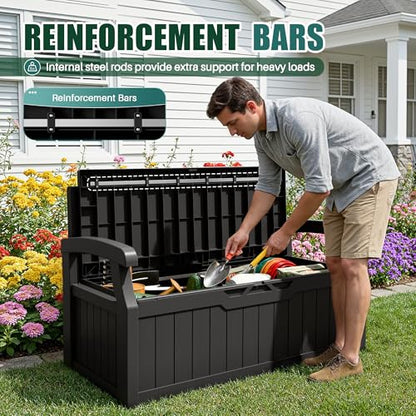 Devoko 80 Gallon Storage Bench Deck Box Waterproof&Lockable | Outdoor Benches for Patio Furniture, Garden Decor and Outdoor Seating for Cushions, Garden Tools and Pool Supplies
