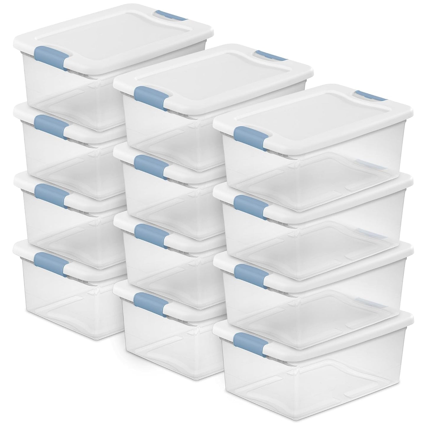 15 Qt Latching Storage Box, Stackable Bin with Lat... (12 Count | White | Plastic)