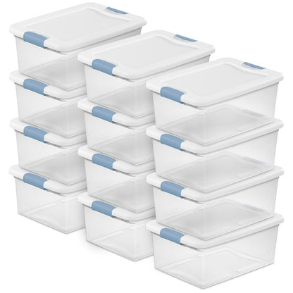15 Qt Latching Storage Box, Stackable Bin with Lat... (12 Count | White | Plastic)