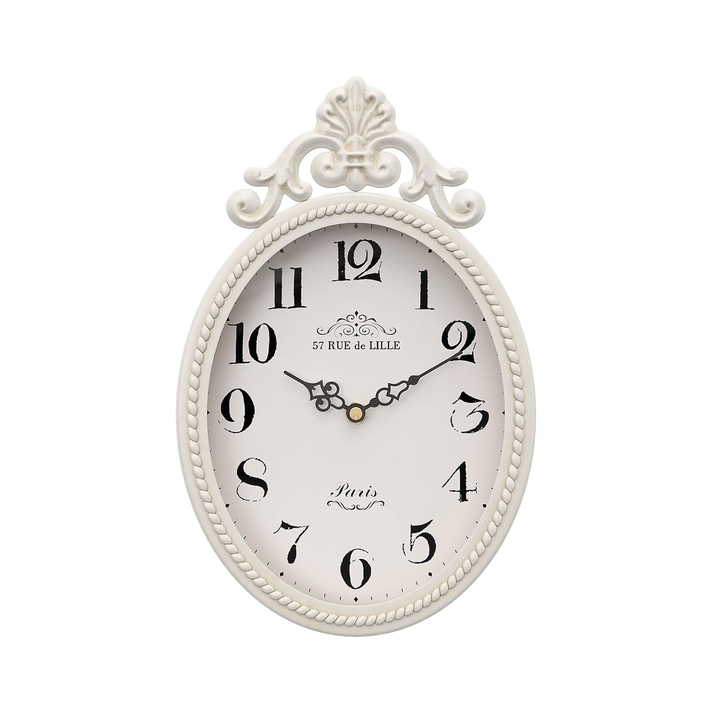 Abdurey Small French Retro Decor Wall Clock, Ivory White Vintage Oval Style | Silent Battery Operated Boho Decorative Wall Clocks for Farmhouse,Kitchen,Bedroom,Bathroom(10.4"H x 6.7"W)