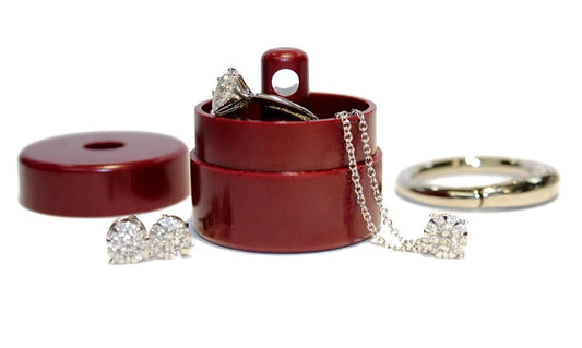 Lion Latch Travel Jewelry Box Case, Ring Holder on Shark Tank - Ring Holder for Women Girls with Keychain, Small Jewelry Organizer Boxes, Portable Keeper Key Chain, (Maroon)