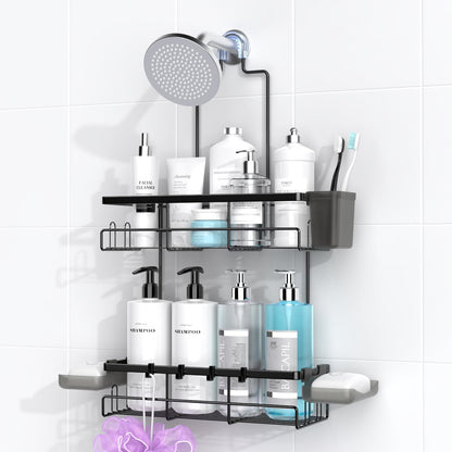 Hanging Shower Caddy Over Showerhead - Rustproof No Drill Shower Organizer | Includes Soap Holder and Hooks for Shampoo, Conditioner, and Bathroom Essentials with Quick Drainage Design