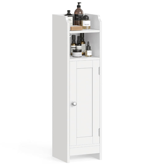 VASAGLE Small Storage Corner Floor Cabinet with Door, 7.9 x 7.1 x 31.5 Inches, Narrow Toilet Paper Storage Holder, Adjustable Shelves, for Bathroom, Living Room, Small Spaces, Cloud White UBBC310W01