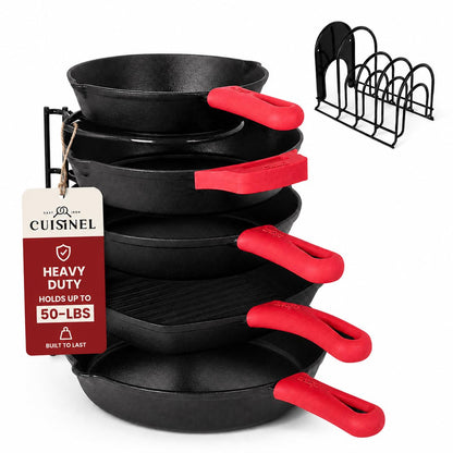 Cuisinel Pan Organizer for Cast Iron Skillets, Griddles, 5-Tier Rack, Black 12.2"