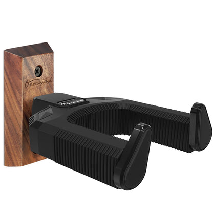 Onmiwod Guitar Wall Mount, Auto Lock Black Walnut Wood Guitar Hanger, Guitar Wall Hangers, Guitar Holder Hook Wall Stand for Classical, Acoustic, Electric Guitar, Bass, Gift for Guitar Player