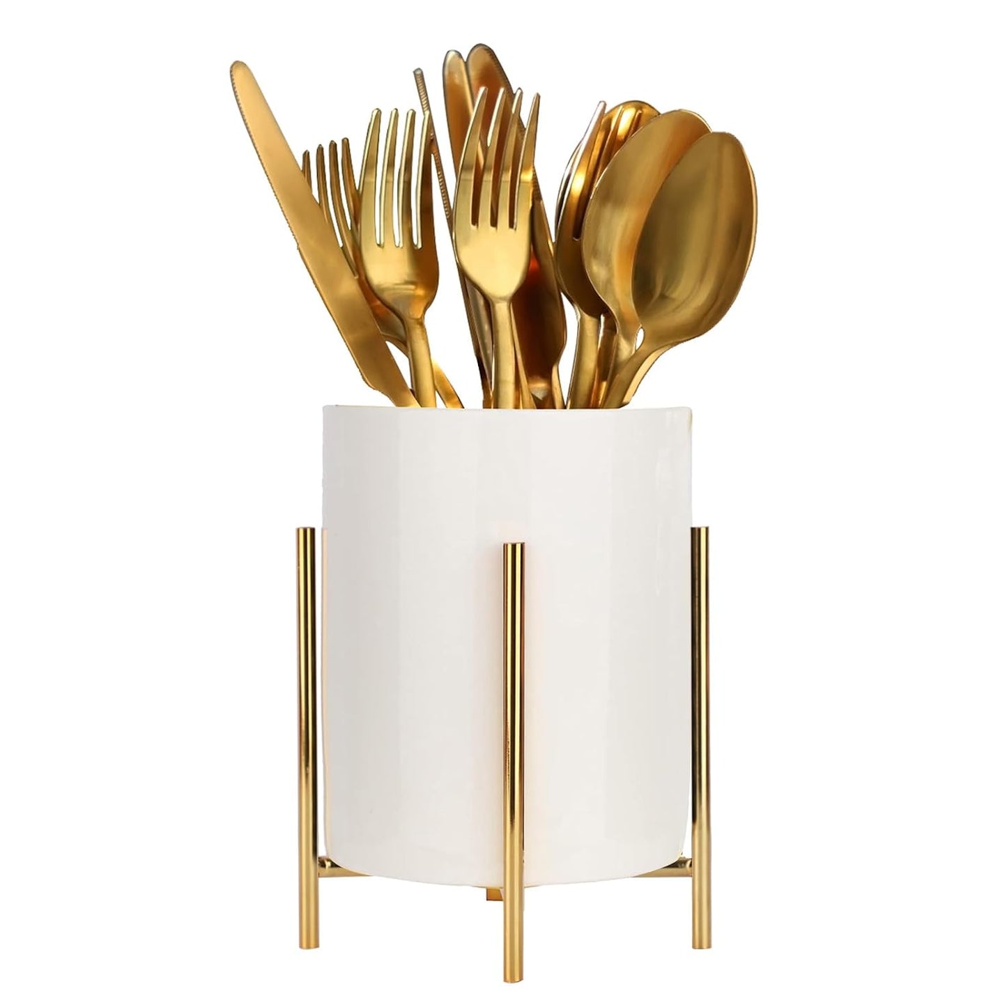 5.9'' Silverware Holder,Kitchen Utensil Holder,Fla... (White gold | Ceramic, Metal)