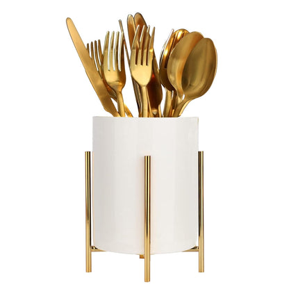5.9'' Silverware Holder,Kitchen Utensil Holder,Fla... (White gold | Ceramic, Metal)