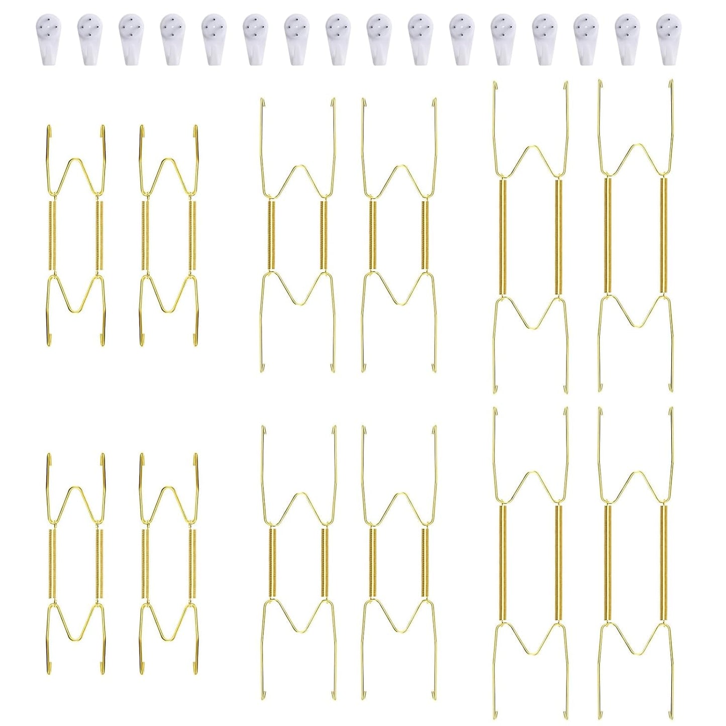 12 Piece Plate Hangers, 6/8/10 Inch Invisible Brass Wall Plate Hangers, Comes with 16 Piece Wall Hooks for Decorative Plates