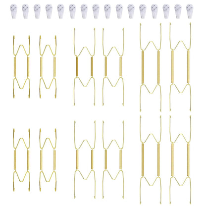12 Piece Plate Hangers, 6/8/10 Inch Invisible Brass Wall Plate Hangers, Comes with 16 Piece Wall Hooks for Decorative Plates