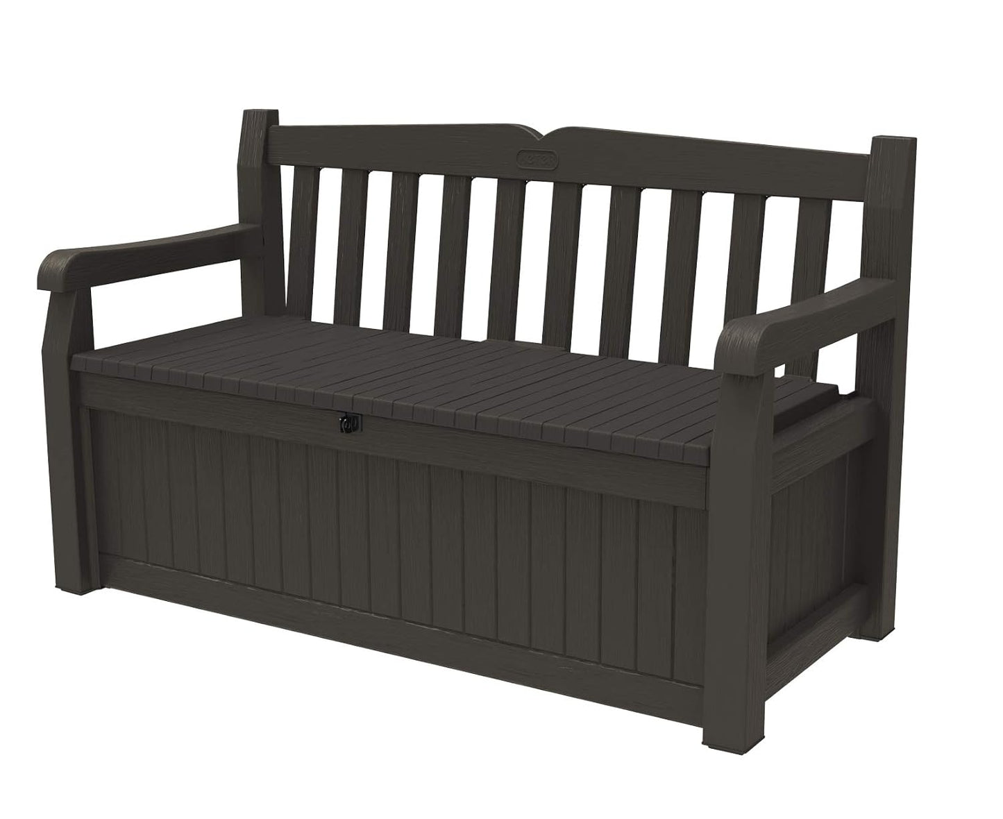 Keter Solana 70 Gal Outdoor Storage Bench for Patio and Pool Accessories | Brown, Resin, Seating, Weatherproof, Lockable, Durable, Easy Assembly, Organization, Patio Cushions Storage, Garden Tools