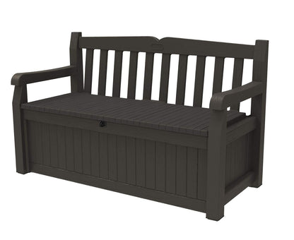 Keter Solana 70 Gal Outdoor Storage Bench for Patio and Pool Accessories | Brown, Resin, Seating, Weatherproof, Lockable, Durable, Easy Assembly, Organization, Patio Cushions Storage, Garden Tools
