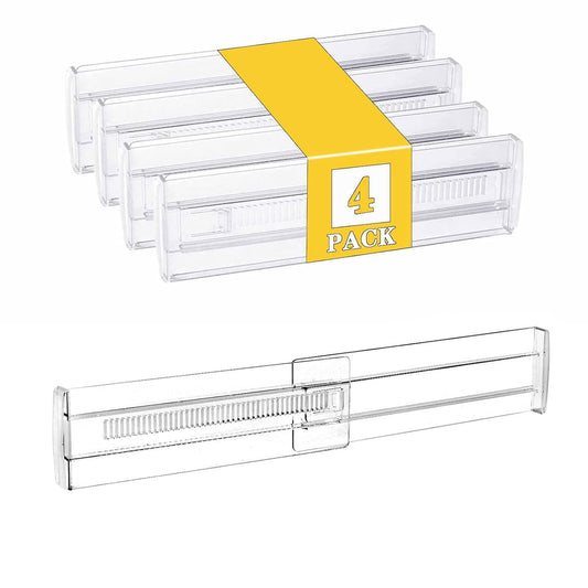 4 Pcs Drawer Dividers for Clothes,3.15" High 11.34"-19.69" clear | Adjustable Expandable Dresser Drawer Organizer, Clear Plastic Separators for Dresser, Baby Clothing