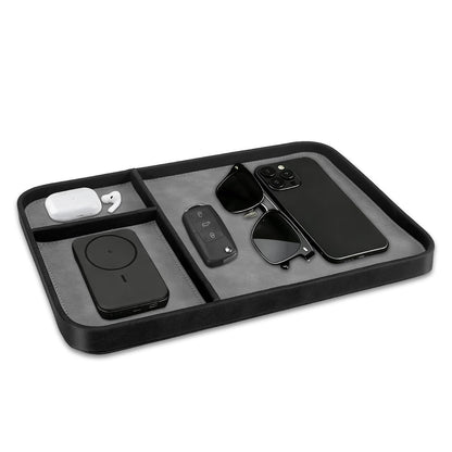SITHON Valet Tray Trendy Organizer Multifunctional Nightstand Caddy Holder | Premium PU Leather Stylish and Organized Catchall Bedside Vanity Tray for Keys, Watch, Wallet, Jewelry and more, Black