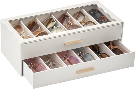 Sunglasses Storage Box for Women (Beige | Faux Leather)