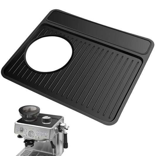Tamping Mat for Breville 870/880, Espresso Tamper Mat, Food Grade Silicone Non-Slip, 11in x 9.25in, Waterproof Heat Resistant, Espresso Tamping Station for Espresso Machine Barista Accessories (Black)