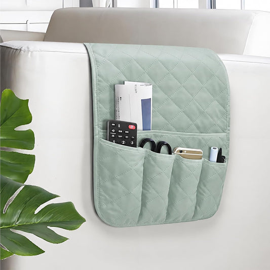 Armchair Caddy for Recliner, Non Slip Sofa Arm Organizer, Sage Green | 5-Pocket Recliner Armrest Organizer, Couch Side Storage Holder for Remotes, Cell Phone, Magazines & Tablets, Machine Washable