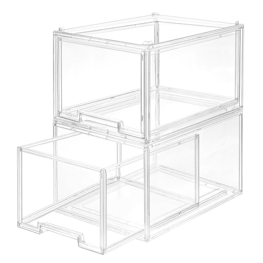 AZ.MIFENO Large Stackable Storage Drawers,Clear Thickened Drawer Organizers with Pull-Out Drawer for Skincare,Cosmetics, Ideal for Closet,Bathroom,Kitchen Undersink,Cabinet,Toy Organization (2 Packs)
