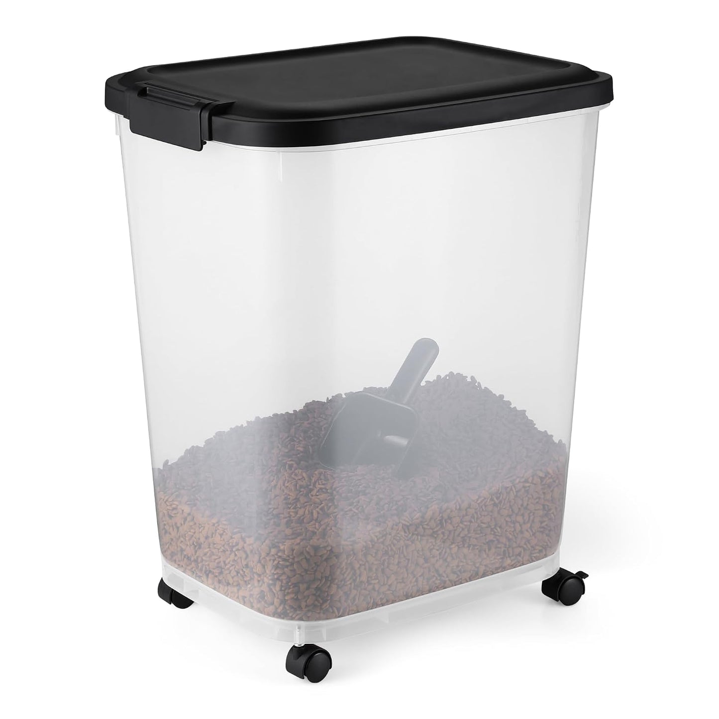 Amazon Basics Pet Food Storage Container with Rolling Wheels, BPA-Free, Detachable Scoop, 50lbs Capacity