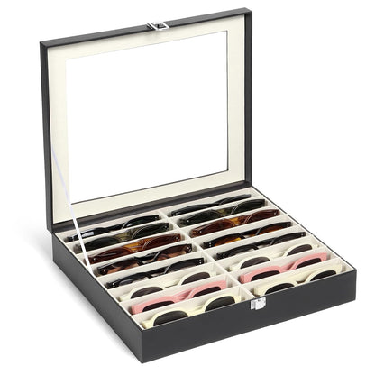 Sunglasses Organizer Case with Adjustable Slots, Eyeglasses Display with Lid, Eyewear Storage Box for Large Glasses