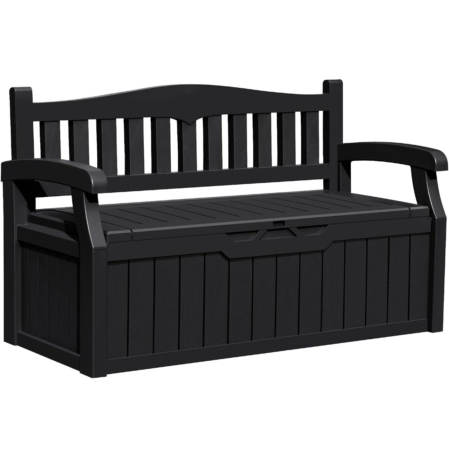 Greesum 80 Gallon Outdoor Storage Bench, Deck Box, Dark Black | Weather-Resistant Patio Furniture Bench for Backyard, Garden, Porch,Seat for Pillows Cushions Patio Accessories