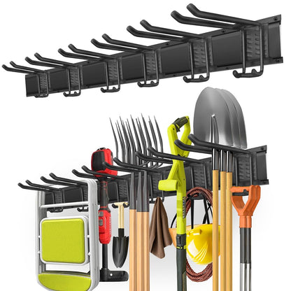 PIYILO 48 in Garage Tool Organizer Wall Mount, Adjustable Tool Storage Rack | Heavy-duty 360 LBS, Double-Layer Hooks, Wear & Tear Resistant, Soft Anti-Scratch Hook Sleeves, For Yard Tools, Shovels, Shed